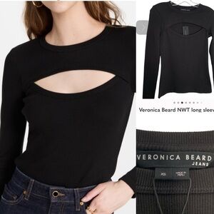 Veronica Beard NWT Black Curtley top w long sleeves and front cut-out XS